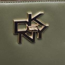 Pre Owned DKNY Khaki Green Leather Logo Twist Tote