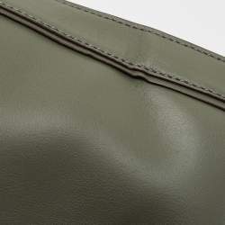 Pre Owned DKNY Khaki Green Leather Logo Twist Tote