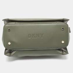 Pre Owned DKNY Khaki Green Leather Logo Twist Tote
