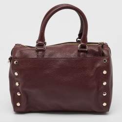 Pre Owned DKNY Burgundy Leather Studded Boston Bag