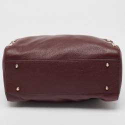 Pre Owned DKNY Burgundy Leather Studded Boston Bag