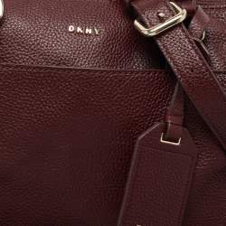 Pre Owned DKNY Burgundy Leather Studded Boston Bag