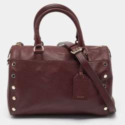 DKNY Burgundy Leather Studded Boston Bag