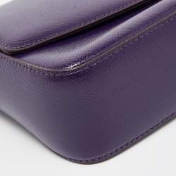 Pre Owned DKNY Purple Patent Leather Logo Flap Crossbody Bag