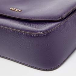 Pre Owned DKNY Purple Patent Leather Logo Flap Crossbody Bag