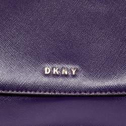 Pre Owned DKNY Purple Patent Leather Logo Flap Crossbody Bag