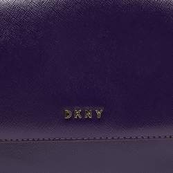 Pre Owned DKNY Purple Patent Leather Logo Flap Crossbody Bag
