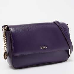 Pre Owned DKNY Purple Patent Leather Logo Flap Crossbody Bag