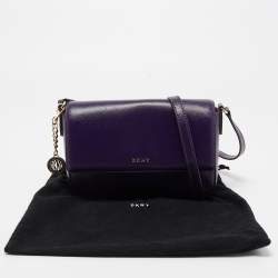 Pre Owned DKNY Purple Patent Leather Logo Flap Crossbody Bag