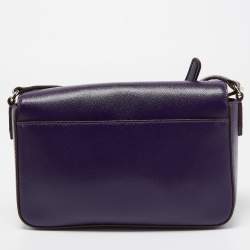 Pre Owned DKNY Purple Patent Leather Logo Flap Crossbody Bag