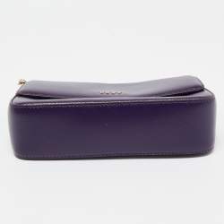 Pre Owned DKNY Purple Patent Leather Logo Flap Crossbody Bag