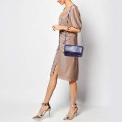 Pre Owned DKNY Purple Patent Leather Logo Flap Crossbody Bag