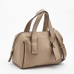 Pre Owned DKNY Beige Leather Zip Boston Bag