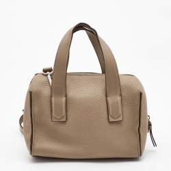 Pre Owned DKNY Beige Leather Zip Boston Bag
