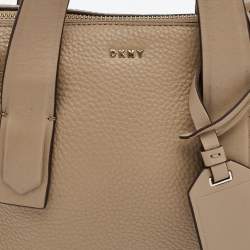 Pre Owned DKNY Beige Leather Zip Boston Bag