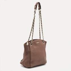 Pre Owned DKNY Brown Pebbled Leather Chain Tote