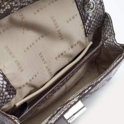 Pre Owned DKNY Grey/Black Python Embossed Leather Flap Crossbody Bag