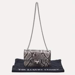 Pre Owned DKNY Grey/Black Python Embossed Leather Flap Crossbody Bag