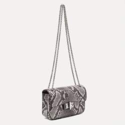 Pre Owned DKNY Grey/Black Python Embossed Leather Flap Crossbody Bag