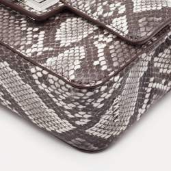 Pre Owned DKNY Grey/Black Python Embossed Leather Flap Crossbody Bag