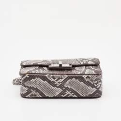 Pre Owned DKNY Grey/Black Python Embossed Leather Flap Crossbody Bag
