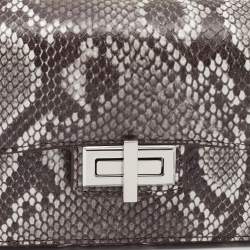 Pre Owned DKNY Grey/Black Python Embossed Leather Flap Crossbody Bag