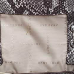 Pre Owned DKNY Grey/Black Python Embossed Leather Flap Crossbody Bag