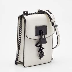 Pre Owned DKNY White Leather Elisa Phone Crossbody Bag