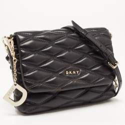 Pre Owned DKNY Black Diamond Quilted Leather Lara Crossbody Bag
