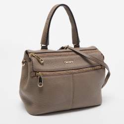 DKNY Grey Leather Front Zip Top Handle Bag