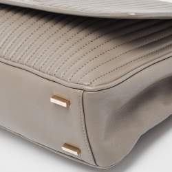 Pre Owned DKNY Olive Green Pinstripe Quilted Leather Gansevoort Top Handle Bag