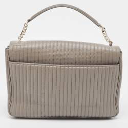 Pre Owned DKNY Olive Green Pinstripe Quilted Leather Gansevoort Top Handle Bag