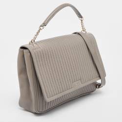 Pre Owned DKNY Olive Green Pinstripe Quilted Leather Gansevoort Top Handle Bag