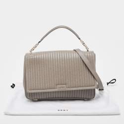 Pre Owned DKNY Olive Green Pinstripe Quilted Leather Gansevoort Top Handle Bag