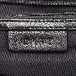  DKNY Black Pinstripe Quilted Leather Gansevoort Flap Top Handle Bag