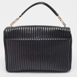  DKNY Black Pinstripe Quilted Leather Gansevoort Flap Top Handle Bag