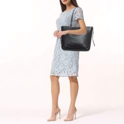 Pre Owned DKNY Black Leather Bryant Park Double Zip Shopper Tote