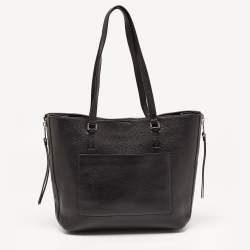 Pre Owned DKNY Black Leather Bryant Park Double Zip Shopper Tote
