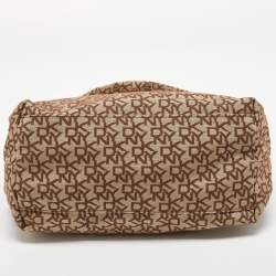 DKNY Beige Signature Fabric and Leather Town and Country Hobo