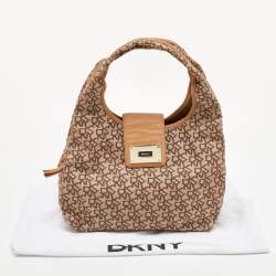 DKNY Beige Signature Fabric and Leather Town and Country Hobo