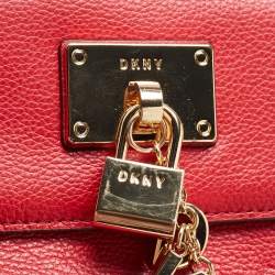 Pre Owned DKNY Red Leather Charm Flap Crossbody Bag