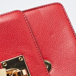 Pre Owned DKNY Red Leather Charm Flap Crossbody Bag
