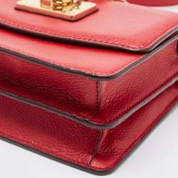 Pre Owned DKNY Red Leather Charm Flap Crossbody Bag