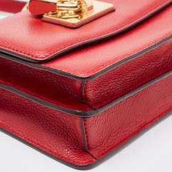 Pre Owned DKNY Red Leather Charm Flap Crossbody Bag