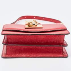 Pre Owned DKNY Red Leather Charm Flap Crossbody Bag