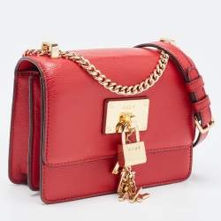 Pre Owned DKNY Red Leather Charm Flap Crossbody Bag