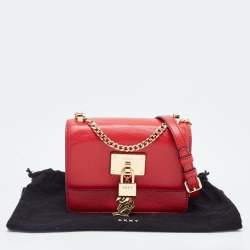 Pre Owned DKNY Red Leather Charm Flap Crossbody Bag