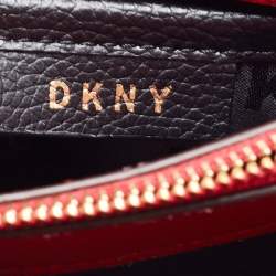 Pre Owned DKNY Red Leather Charm Flap Crossbody Bag