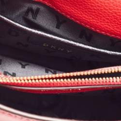Pre Owned DKNY Red Leather Charm Flap Crossbody Bag