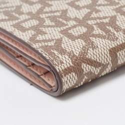 Pre Owned DKNY Beige Signature Coated Canvas Compact Wallet